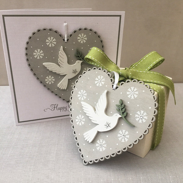 Painted Heart Decoration Christmas Card. Snowflake design.